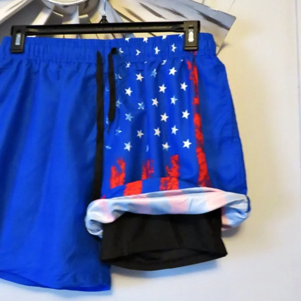 NWOT Cozople Patriotic 4th Of July Swim Trunks Size Large Compression‎ Liner